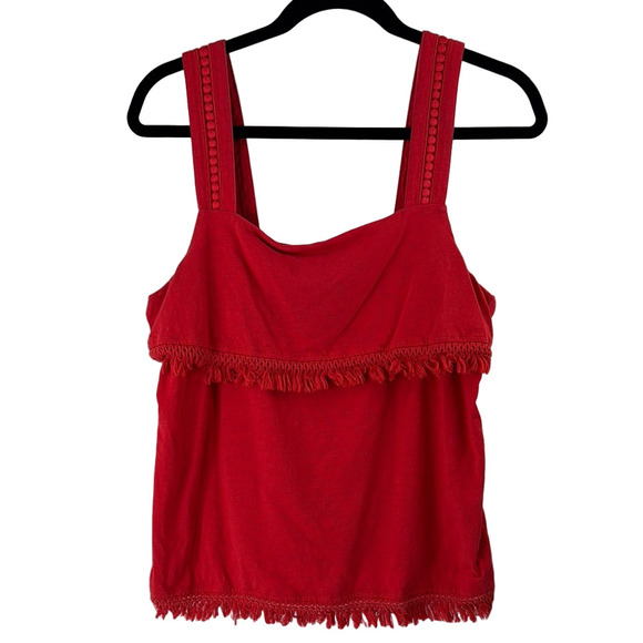 J. Crew Factory Red Fringe Sleeveless Tank Top - Picture 1 of 10